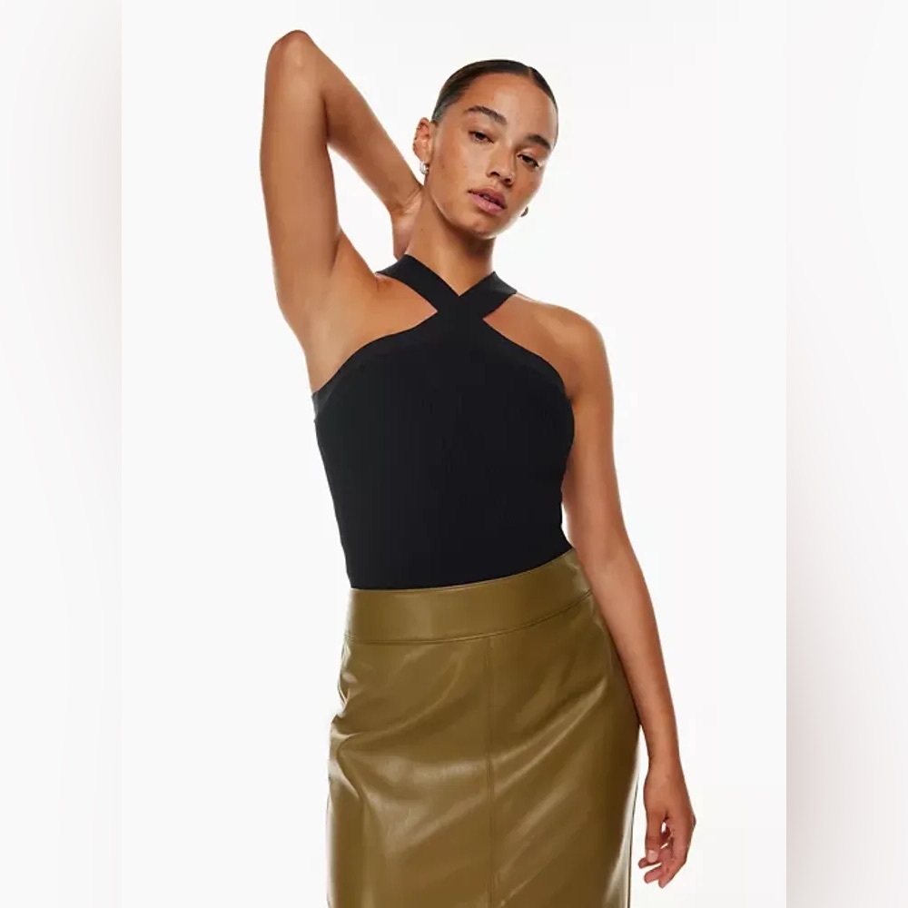 Aritzia Babaton Black Sculpt Knit Criss Cross Halter Ribbed Tank Top